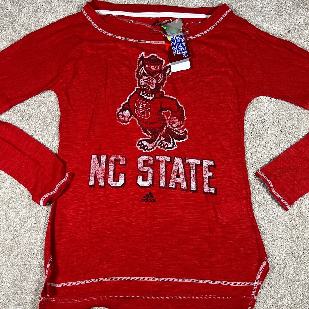 Adidas Womens Size Small Red NC State Wolfpack Long Sleeve NCAA College Tee NWT